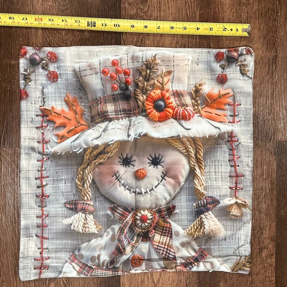Autumn Scarecrow Decorative Pillow Cover - Picture 2 of 3